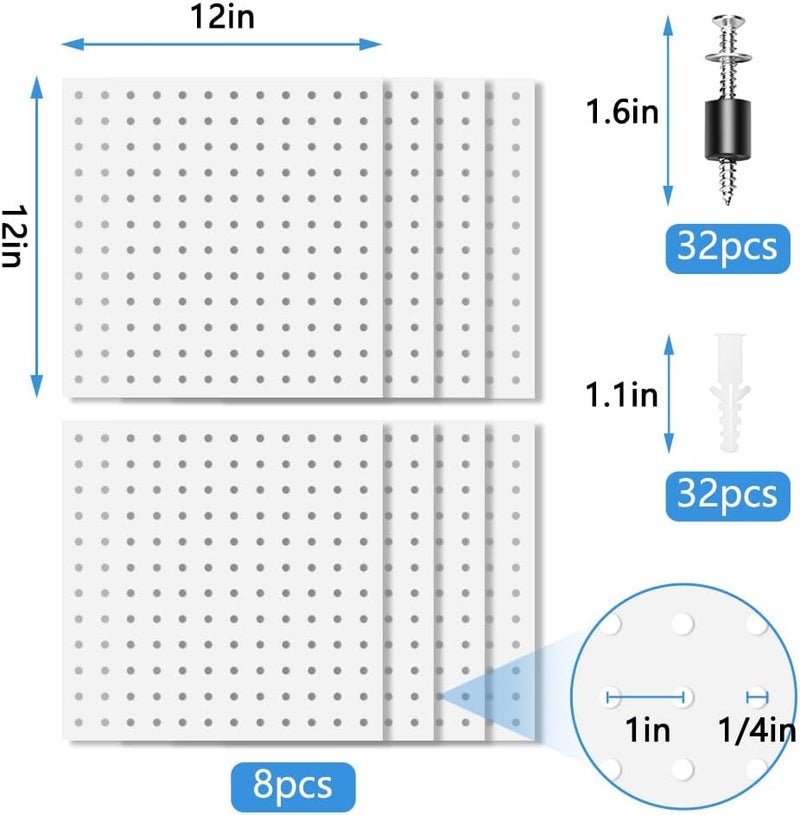 Dobures 8PCS White Metal Pegboard Organizer Set, Heavy Duty Steel Wall Panel for Tool Storage in Garage, Workshop, Office, Kitchen and Craft Room - Image 4